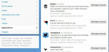 On peut supprimer ou rétablir facilment les accès à Twitter