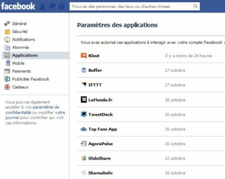Il est possible de contrôler les acccès de toutes les applications sur son compte Facebook